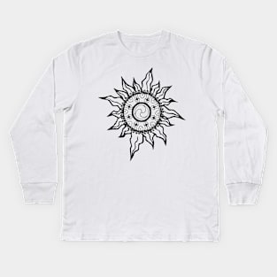 Black Sun Mandala Kids Long Sleeve T-Shirt